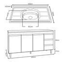 Ver imagem 4 de Balcão Gabinete com Pia Inox 150cm Andréia 3 Portas Cinza - AJL Móveis