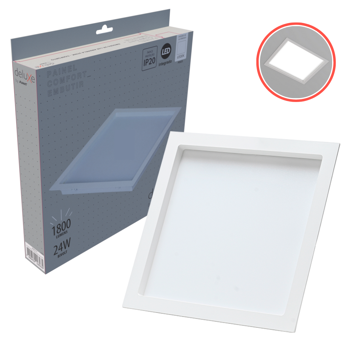 Painel Embutir Branco Recuado Avant Comfort Bq 24w 265x265mm 6500k