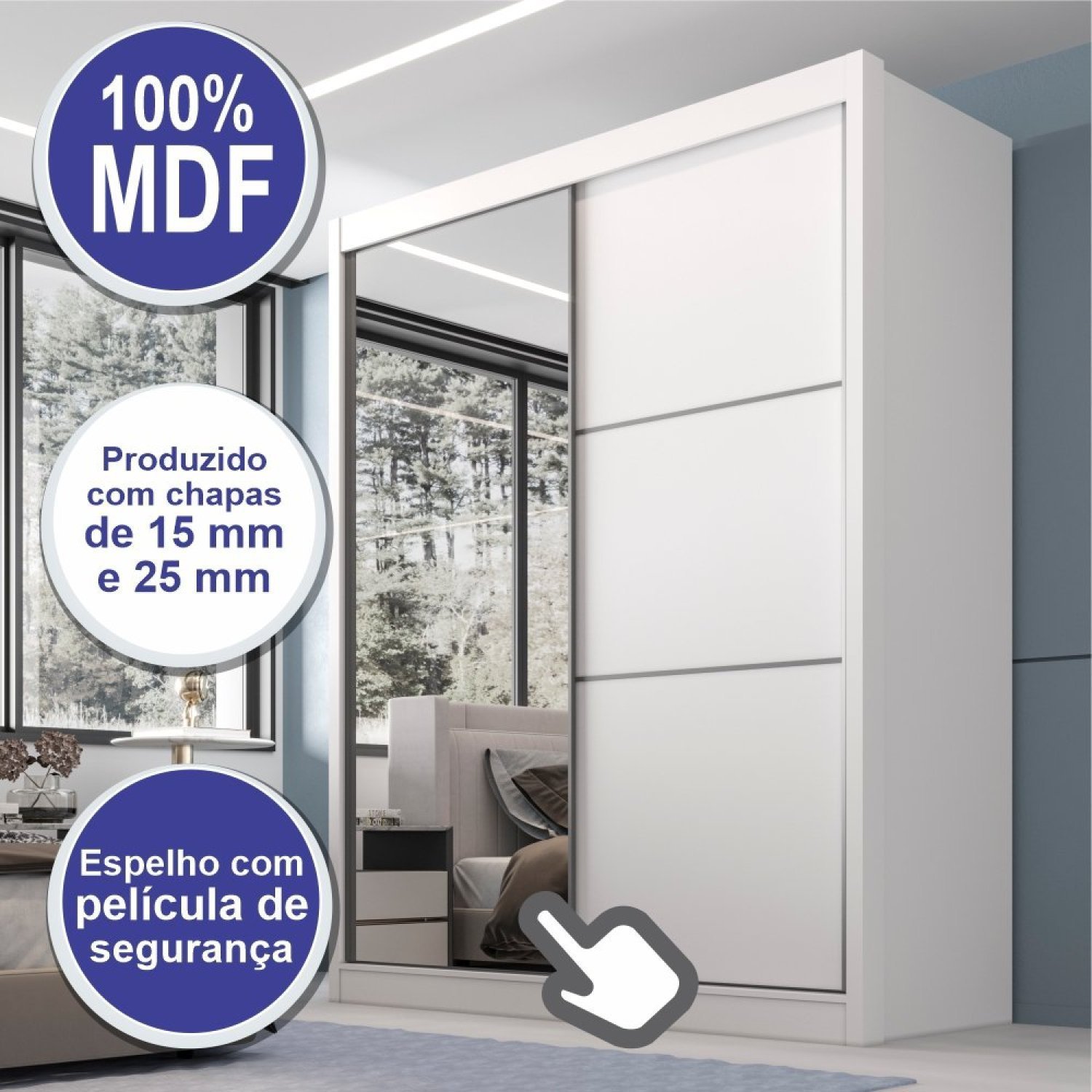 Guarda Roupa Casal 2 Portas 3 Gavetas com Espelho 100% MDF Grécia - 7