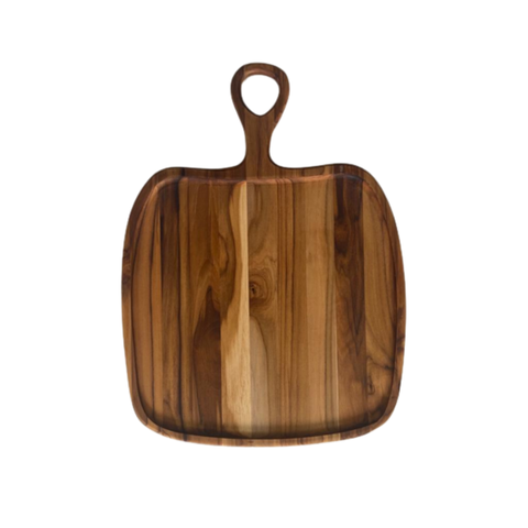 Tábua de Servir Orgânica com Cabo - Madeira de Teca 47x35x2cm