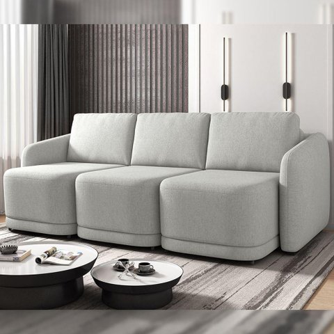 Sofá Cama Modulado Retrátil e Reclinável Decorativo Varsóvia 246cm Linho Cinza G33 - Gran Belo