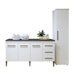 Lavanderia Modulada Osasco 1 Armário Multiuso e Balcão Branco Kaiki Móveis - 2