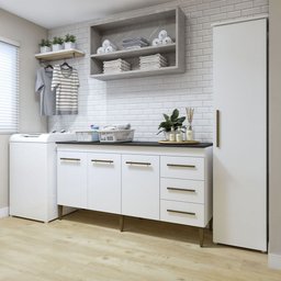 Lavanderia Modulada Osasco 1 Armário Multiuso e Balcão Branco Kaiki Móveis - 1