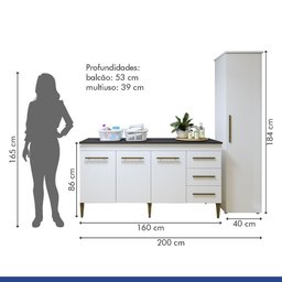 Lavanderia Modulada Osasco 1 Armário Multiuso e Balcão Branco Kaiki Móveis - 4