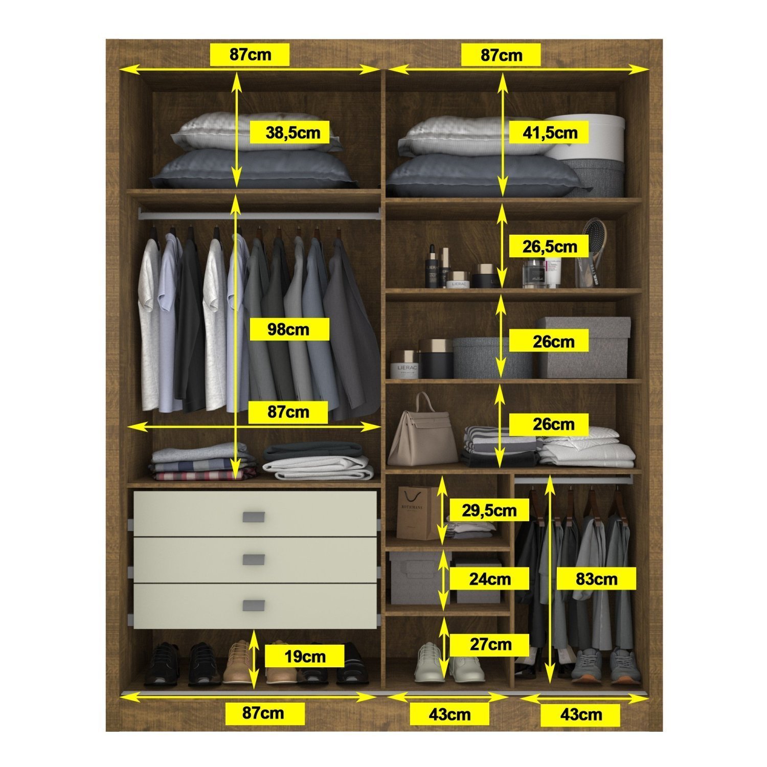 Guarda Roupa Casal 2 Portas 3 Gavetas com Espelho 100% MDF Grécia - 9