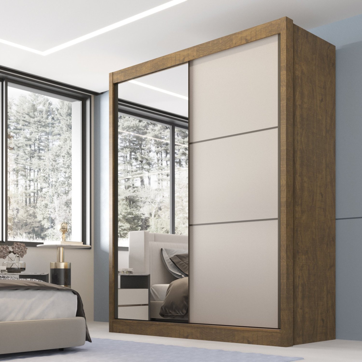 Guarda Roupa Casal 2 Portas 3 Gavetas com Espelho 100% MDF Grécia - 2