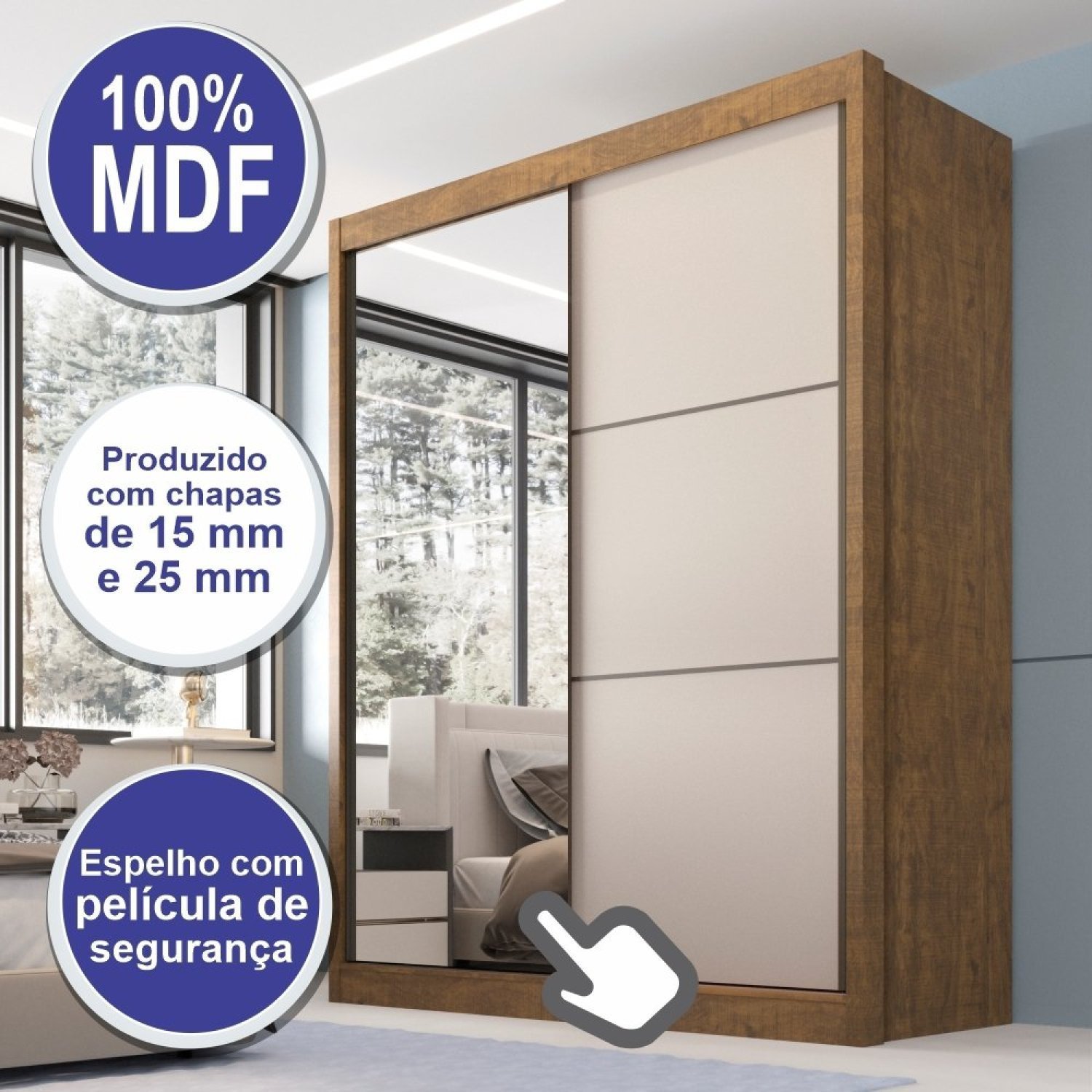 Guarda Roupa Casal 2 Portas 3 Gavetas com Espelho 100% MDF Grécia - 7