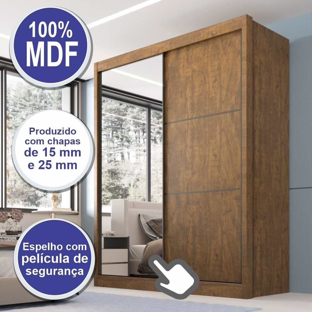 Guarda Roupa Casal 2 Portas 3 Gavetas com Espelho 100% MDF Grécia - 14