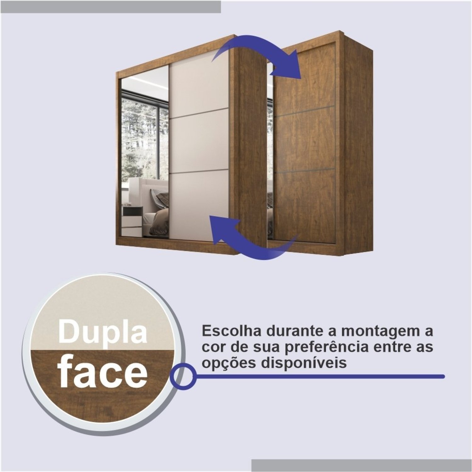 Guarda Roupa Casal 2 Portas 3 Gavetas com Espelho 100% MDF Grécia - 8