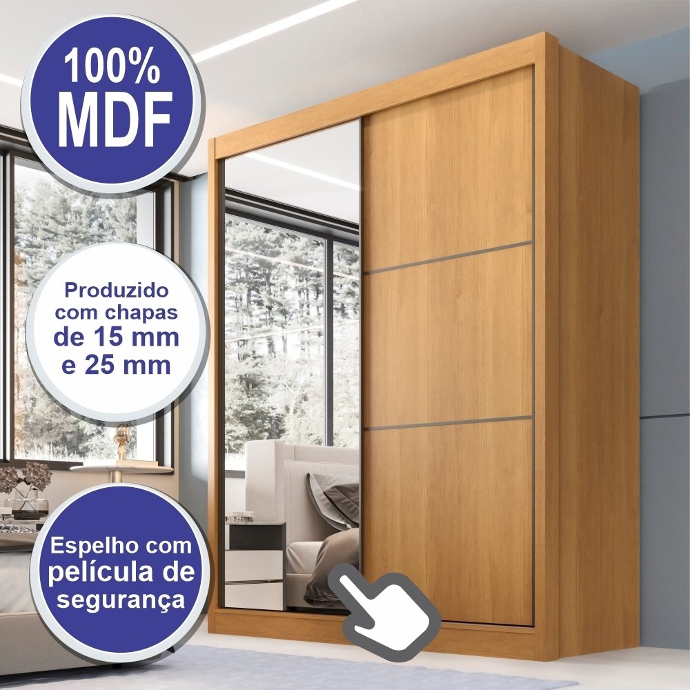 Guarda Roupa Casal 2 Portas 3 Gavetas com Espelho 100% MDF Grécia - 14