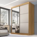Ver imagem 1 de Guarda Roupa Casal 2 Portas 3 Gavetas com Espelho 100% MDF Grécia Marrom/Cinammo/Off White