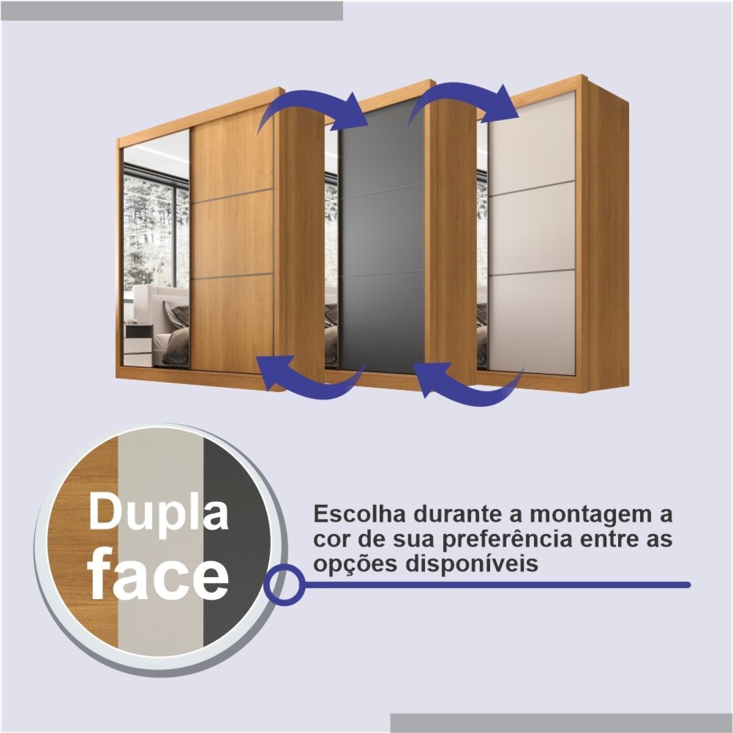 Guarda Roupa Casal 2 Portas 3 Gavetas com Espelho 100% MDF Grécia - 11