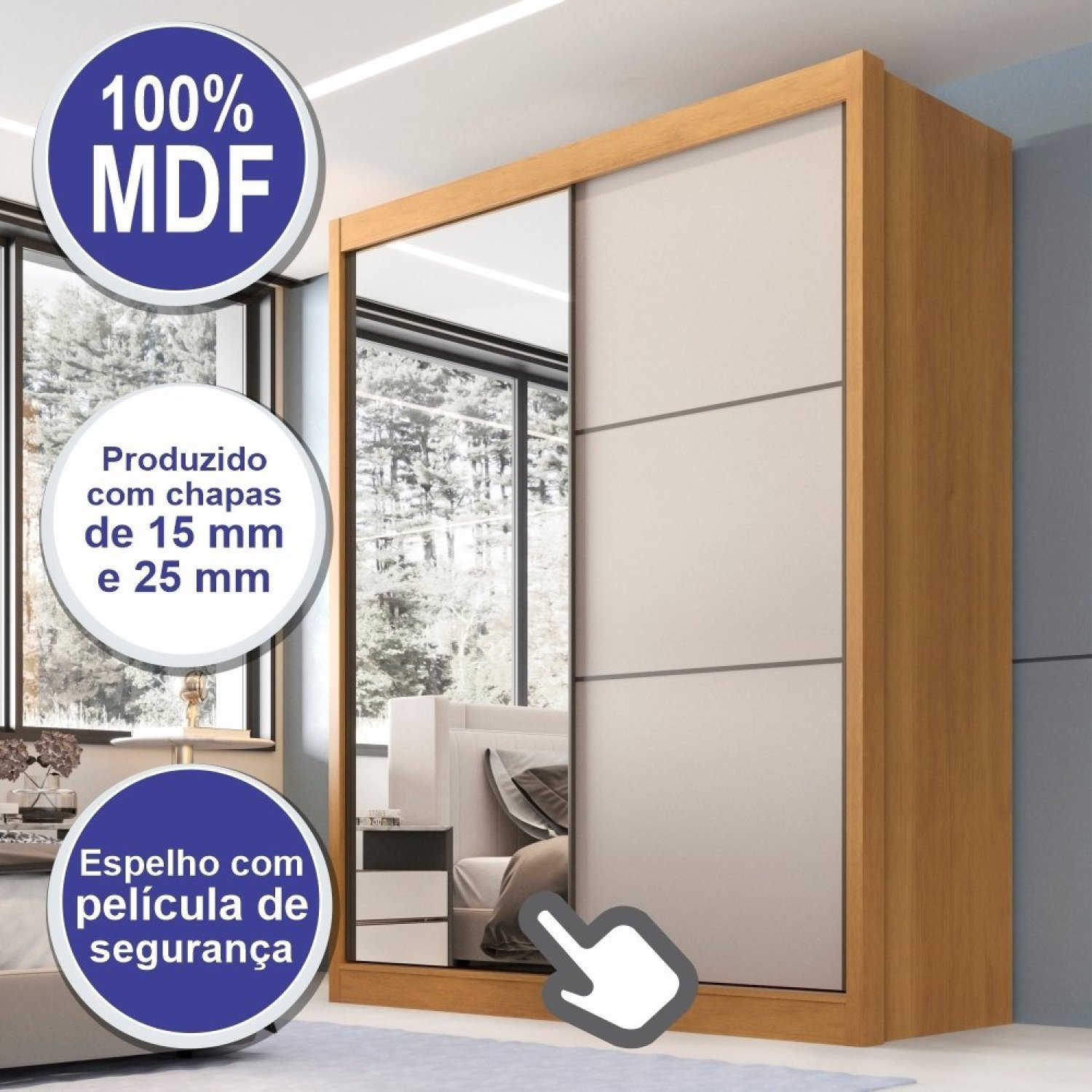 Guarda Roupa Casal 2 Portas 3 Gavetas com Espelho 100% MDF Grécia - 7