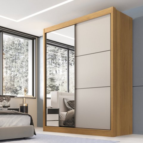 Guarda Roupa Casal 2 Portas 3 Gavetas com Espelho 100% Mdf Grécia