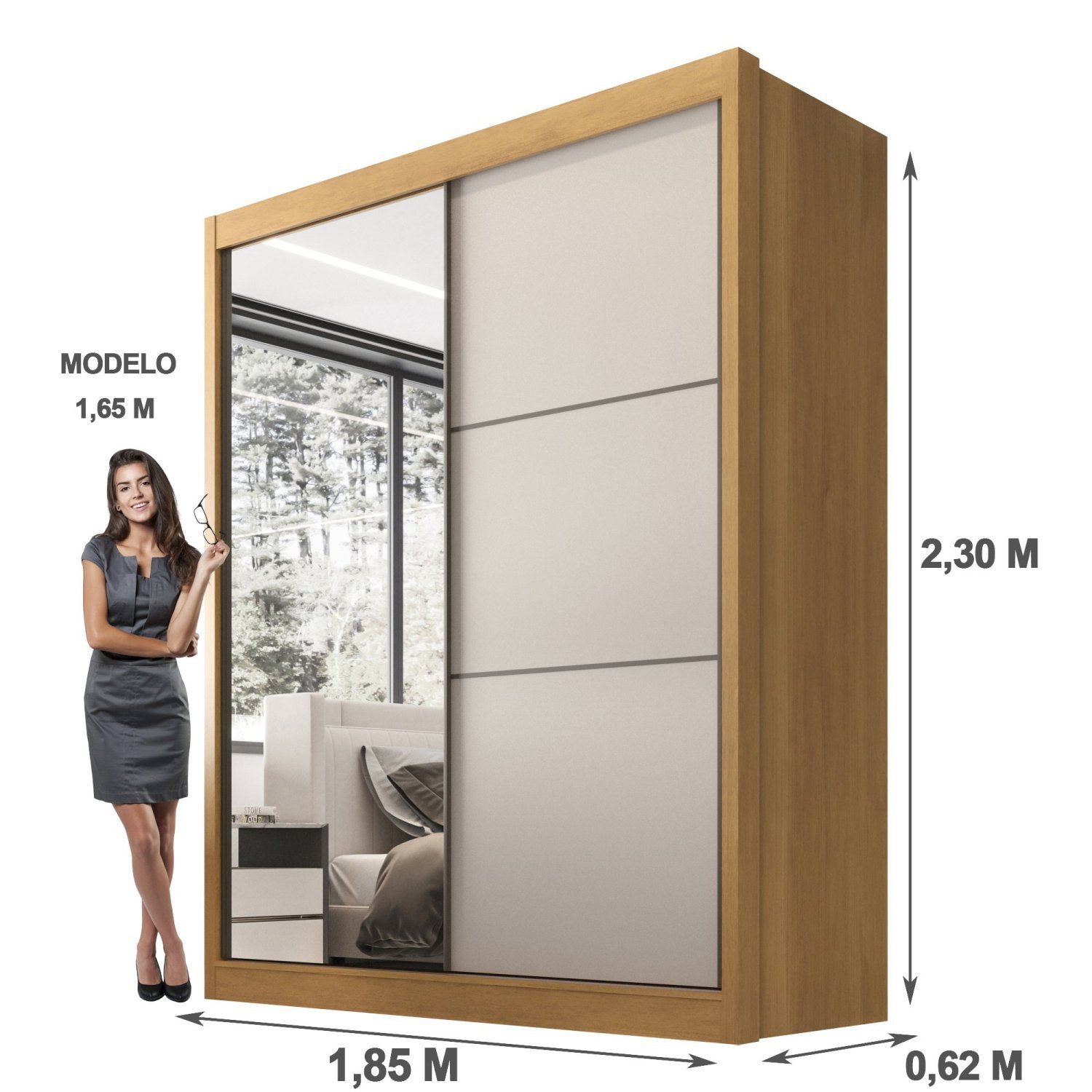 Guarda Roupa Casal 2 Portas 3 Gavetas com Espelho 100% MDF Grécia - 6