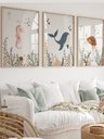 Ver imagem 1 de Kit 3 Quadros Decorativos Infantil Animais Fundo Oceano No2