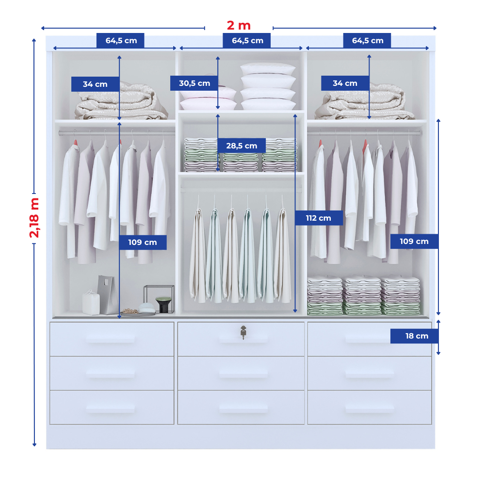 Guarda Roupa Casal 3 Portas com Espelho Central 9 Gavetas Atlanta - 5