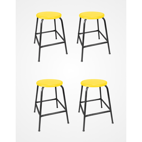 Kit 4 Banco de Metal Bar Assento Plástico Empilhável Amarelo 45cm