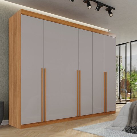 Guarda-Roupa Casal 6 Portas 8 Gavetas Florianópolis 100% MDF Marrom/Cinamomo/Off White