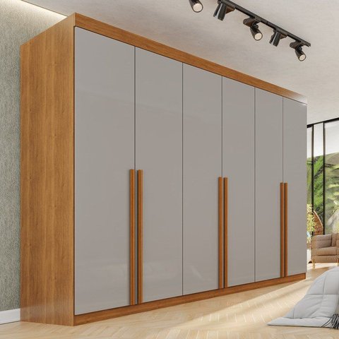 Guarda-Roupa Casal 6 Portas 8 Gavetas Florianópolis 100% MDF Marrom/Cinamomo/Off White