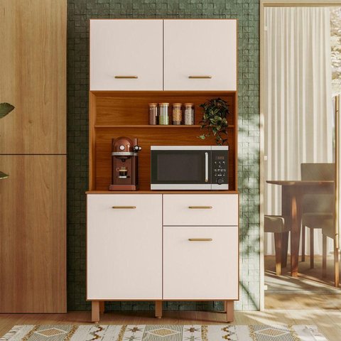 Kit Cozinha New Izis 4 Portas 1 Gaveta MDF-MDP 90cm Freijó Pallazio