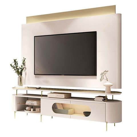 Rack Bancada Ária com Painel Suspenso Nobre Cinamomo Off White - Hb Móveis