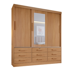 Guarda Roupa Casal 3 Portas com Espelho Central 9 Gavetas Atlanta - 3