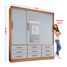 Guarda Roupa Casal 3 Portas com Espelho Central 9 Gavetas Atlanta - 4
