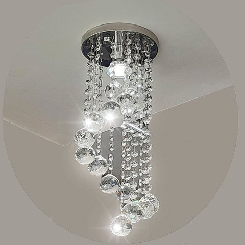 Lustre para Sala Quarto de Cristal Legítimo K9 Espiral Redondo 30 Cm Alt Soquete E27 - Transparente