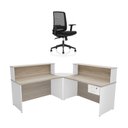 Ver imagem 1 de Balcão de Atendimento em L com Gaveta 140x60cm para Recepção + Cadeira de Escritório Reclinável
