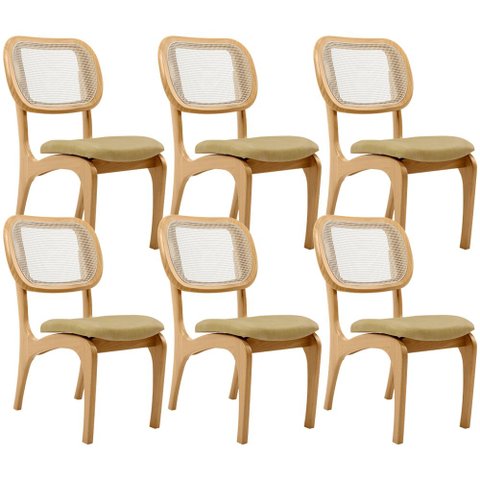 Kit 6 Cadeiras para Sala de Jantar Cozinha Estofada e Tela Mariah L02 Couríssimo Fendi - Lyam Decor