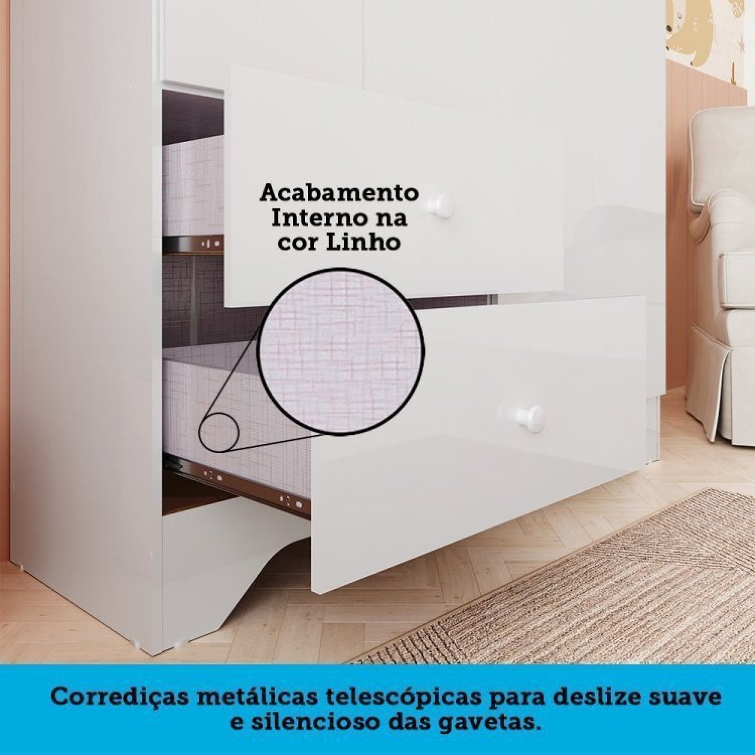 Quarto de Bebê Cômoda Guarda Roupa com Janelas Losango e Berço Americano Cocada - 12