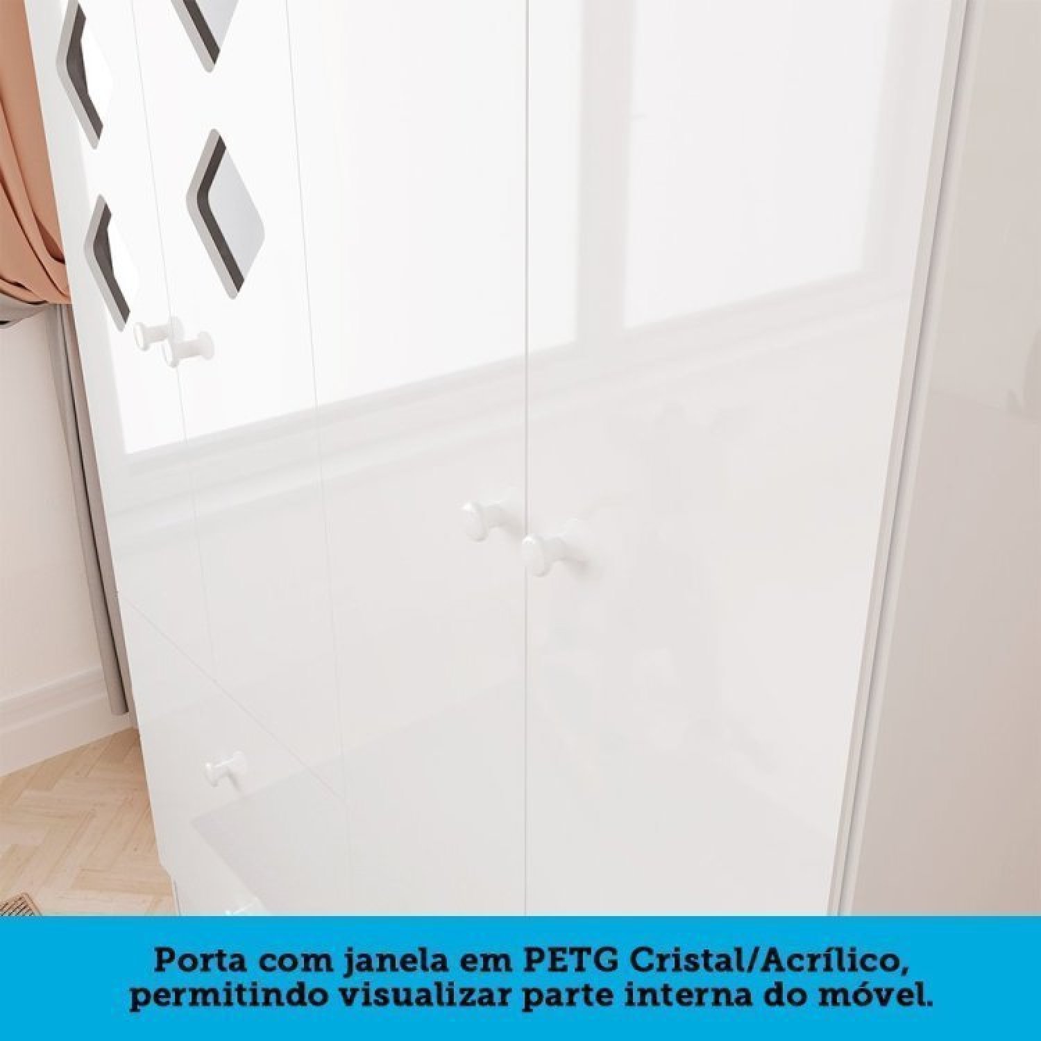 Quarto de Bebê Cômoda Guarda Roupa com Janelas Losango e Berço Americano Cocada - 11