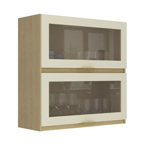 Armário Aéreo Cozinha 80 Cm 2 Portas com Vidro Nature/arenas - Tecno Mobili