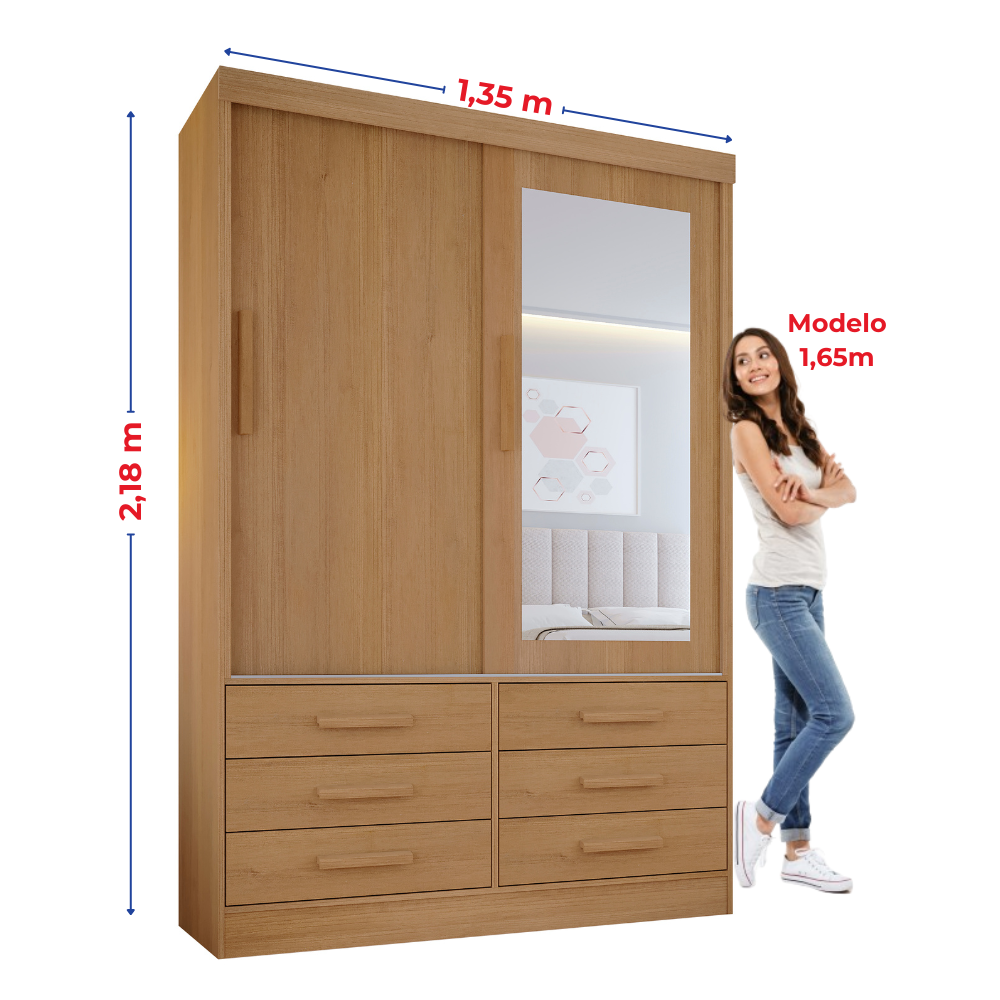 Guarda Roupa Casal 2 Portas 6 Gavetas com Espelho Atlanta - 6