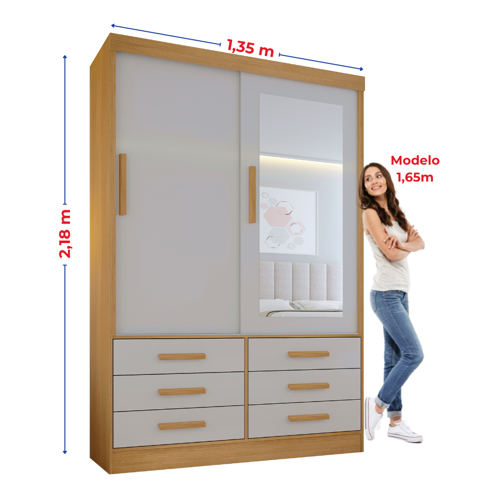 Guarda Roupa Casal MDF 2 Portas 6 Gavetas com Espelho Atlanta - 6