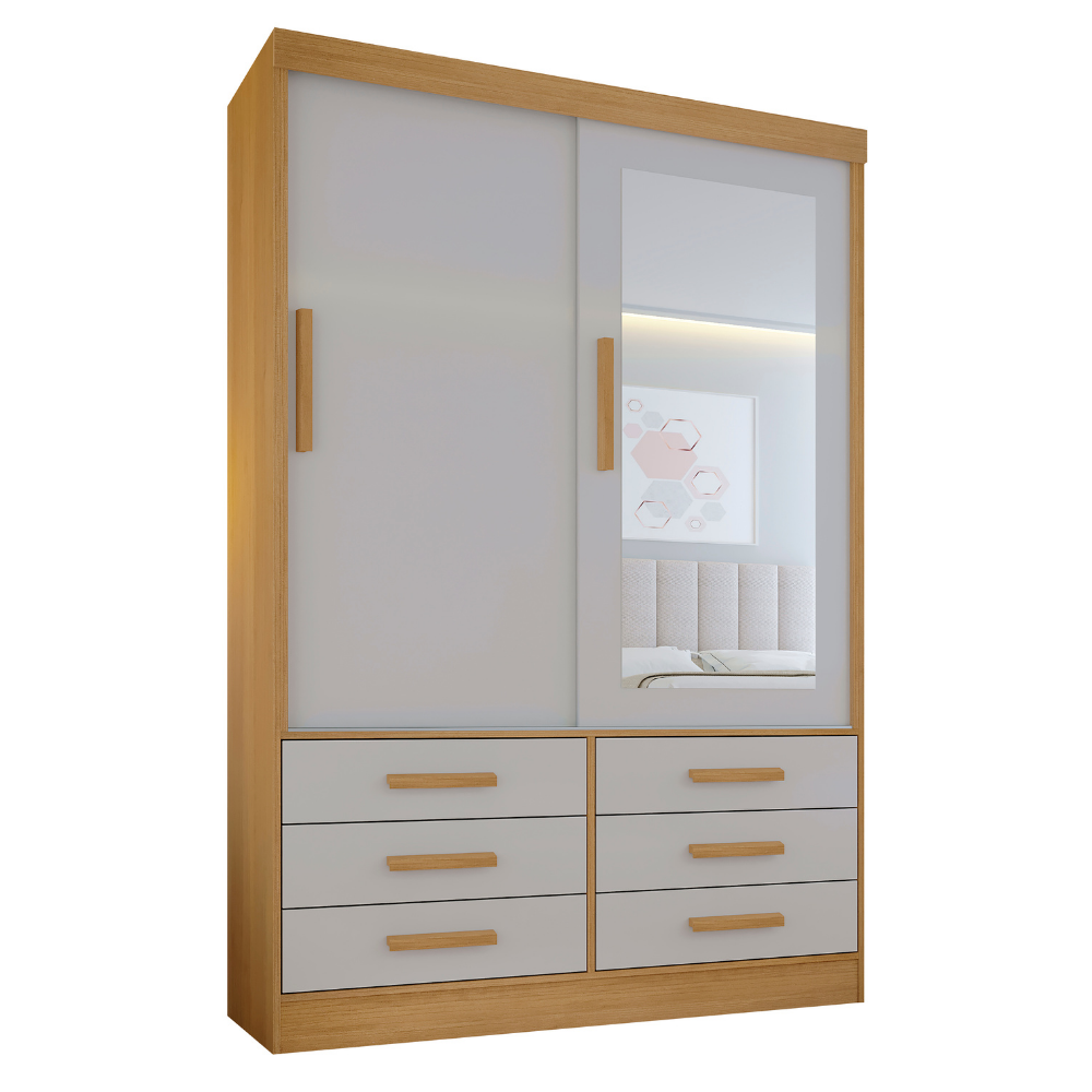 Guarda Roupa Casal MDF 2 Portas 6 Gavetas com Espelho Atlanta - 3