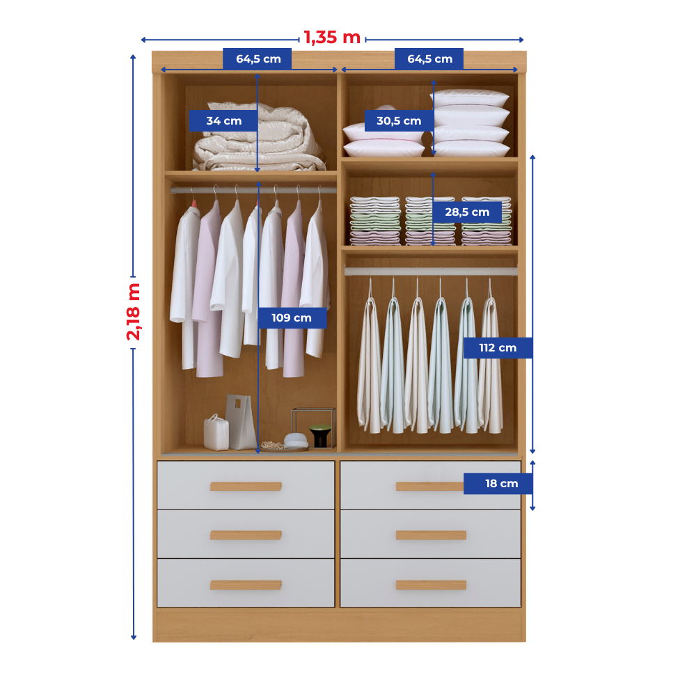 Guarda Roupa Casal MDF 2 Portas 6 Gavetas com Espelho Atlanta - 5