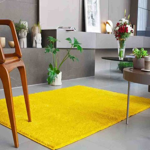 Tapete Para Sala Quarto Passadeira 100 X 100 Amarelo Canario