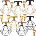 Ver imagem 1 de Lustre Teto Plafon + Lâmpada Led St64 Industrial Aramado Diamante Retrô Luminária Sobrepor Vintage a