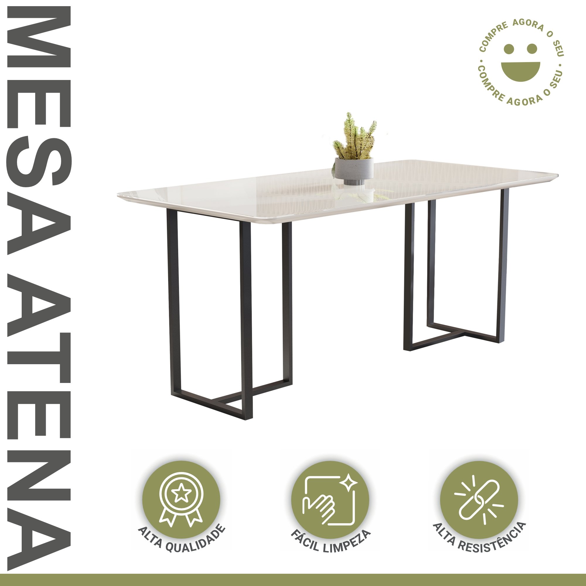 Mesa de Jantar 4 Lugares 135cm Tampo Vidro/MDF Atena - 3