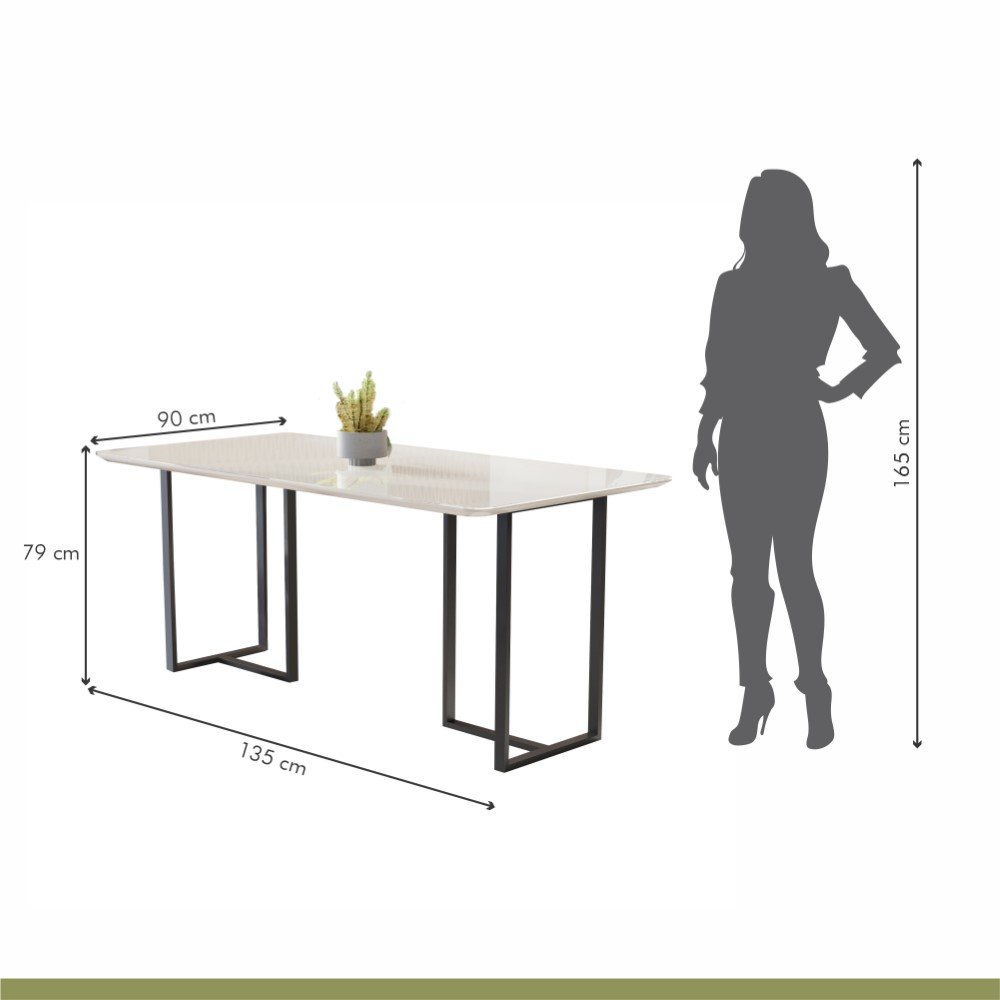 Mesa de Jantar 4 Lugares 135cm Tampo Vidro/MDF Atena - 6