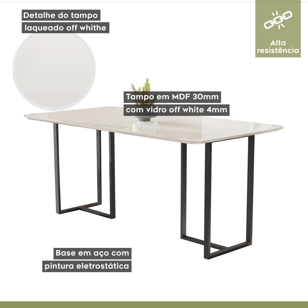 Mesa de Jantar 4 Lugares 135cm Tampo Vidro/MDF Atena - 4