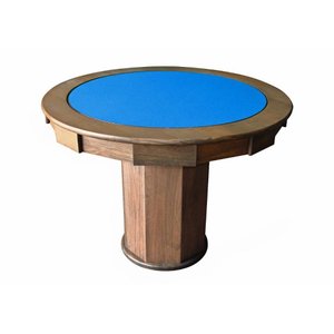 Mesa de Carteado com Gavetas e Porta Copos Vintage - 1,09x0,80 - com Xadrez - Azul Royal