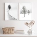 Ver imagem 2 de Kit 2 Quadros Paisagens Neve Árvores 24x18cm - com Vidro:madeira Branca