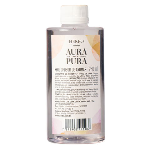 Refil do Difusor de Varetas Cedro e Figo, 250ml, Aura Pura da Herbo