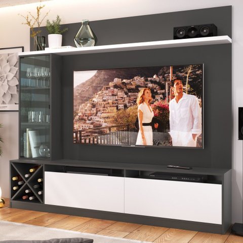 Estante para TV Até 50 Polegadas 3 Portas Preto/Branco - Pnr Móveis