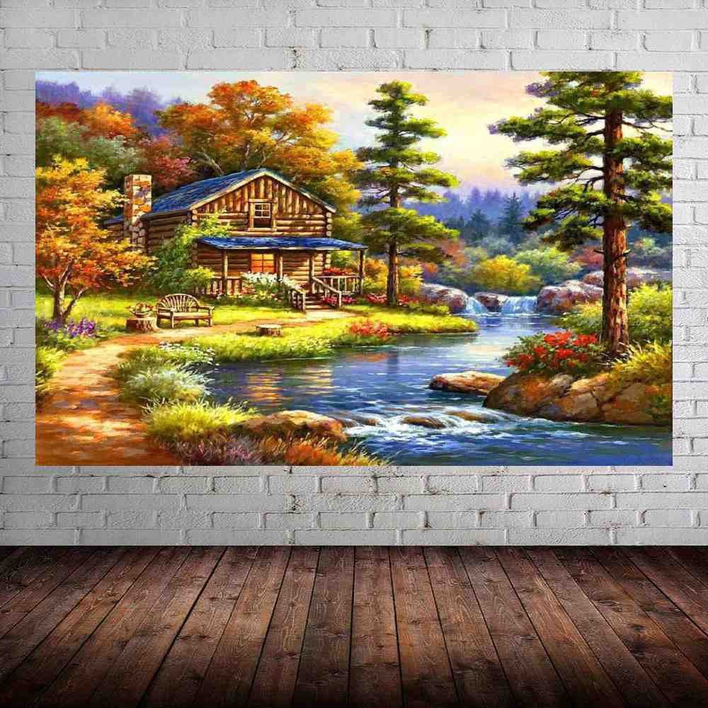 Quadro Pintura Paisagem Óleo Sobre Tela 3014: 70cm (A) x 110cm (L) - 1