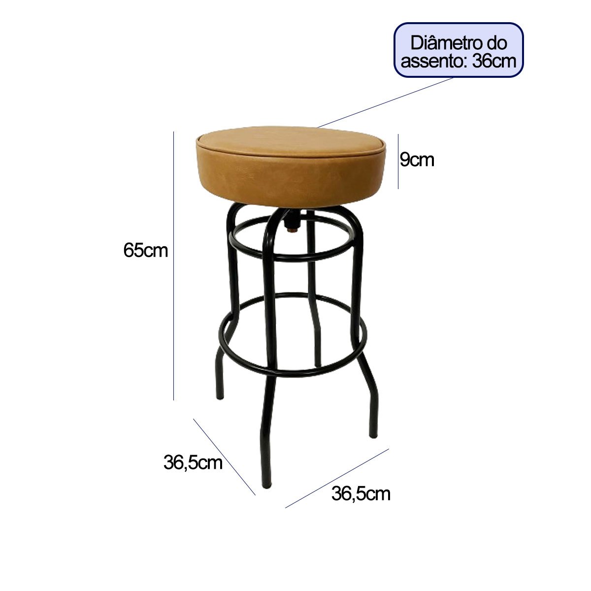 Banqueta Bar Altura 65cm Giratória cor Preta Assento cor Caramelo grosso Combo 4 Peças Poltronas do  - 3