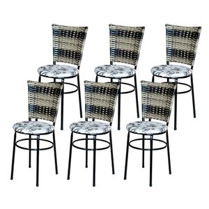 6 Cadeiras para Cozinha Preta Hawai Cappuccino Premium Assento Floral:floral Branco